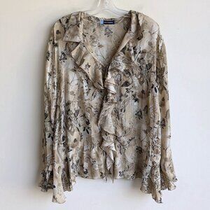 Penningtons paisley ruffle boho long sleeve blouse